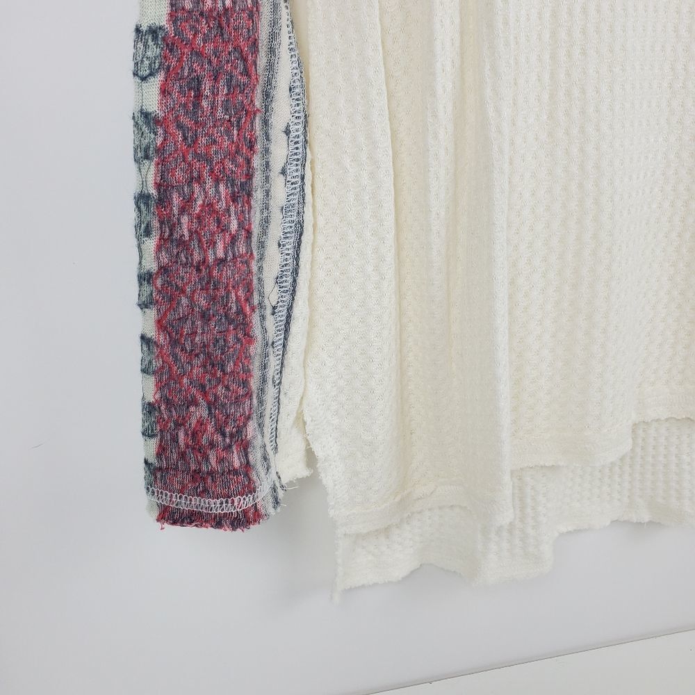 FREE PEOPLE Raw Edge Striped Thermal Long Sleeve Hi Low Tunic Top Shirt Sweater - Picture 5 of 9